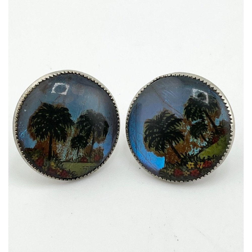 Vintage estate butterfly wings under glass earrings
